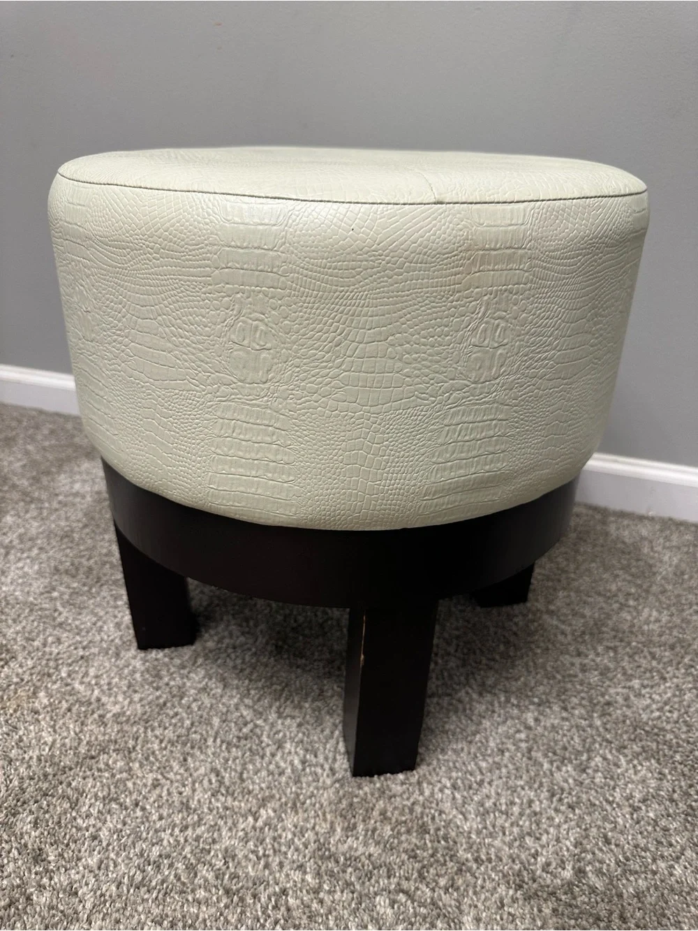 Ottoman, Cream Croc-Embossed Round Ottoman Stool - Home Accents